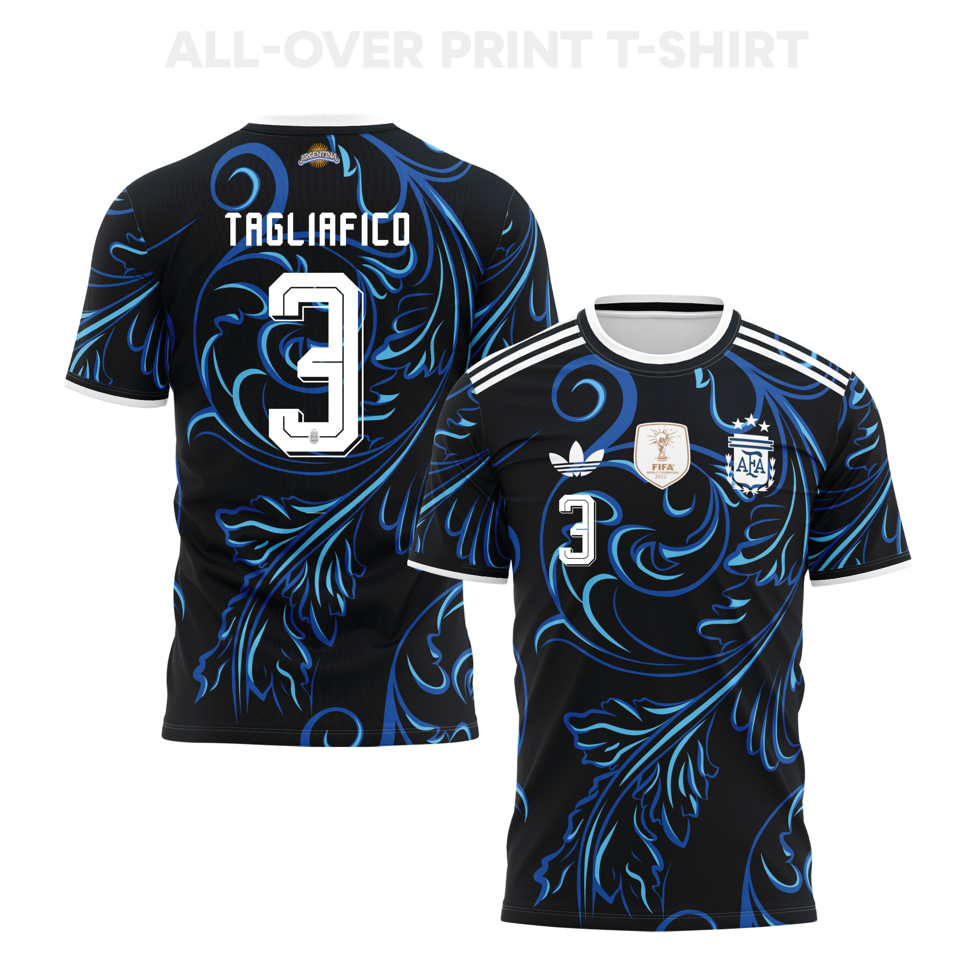 Nicolás Tagliafico 3 Argentina 2026 Away 3D T-Shirt Fully Printed – Unisex, Black - Jersey Teams