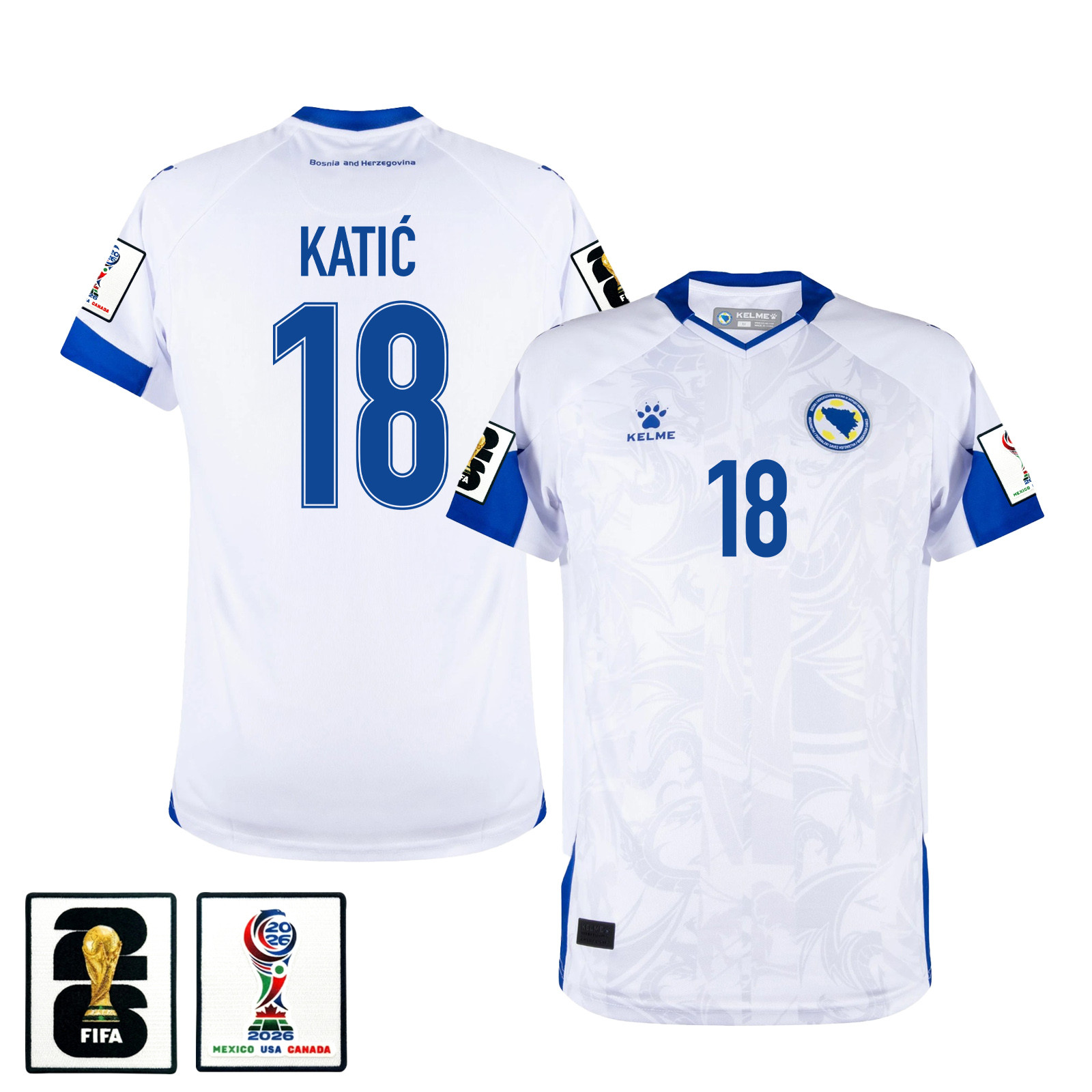 Nikola Katić 18 Bosnia and Herzegovina 2026 Away Jersey – White, Men – Jersey Teams