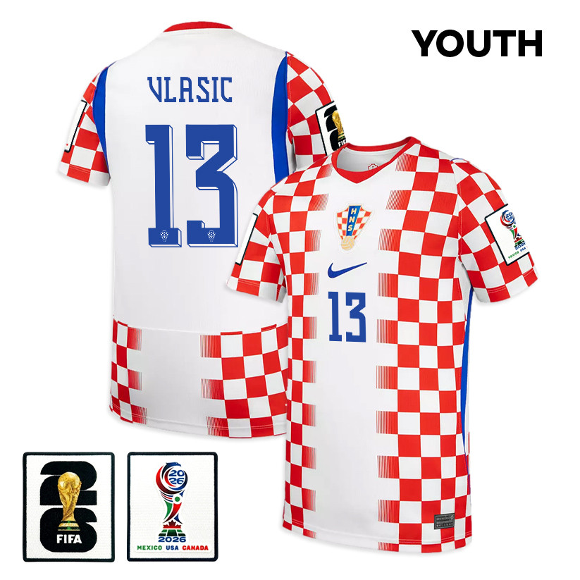 Nikola Vlasic 13 Youth Croatia National Team 2026 Home Jersey - White/ Red - Jersey Teams