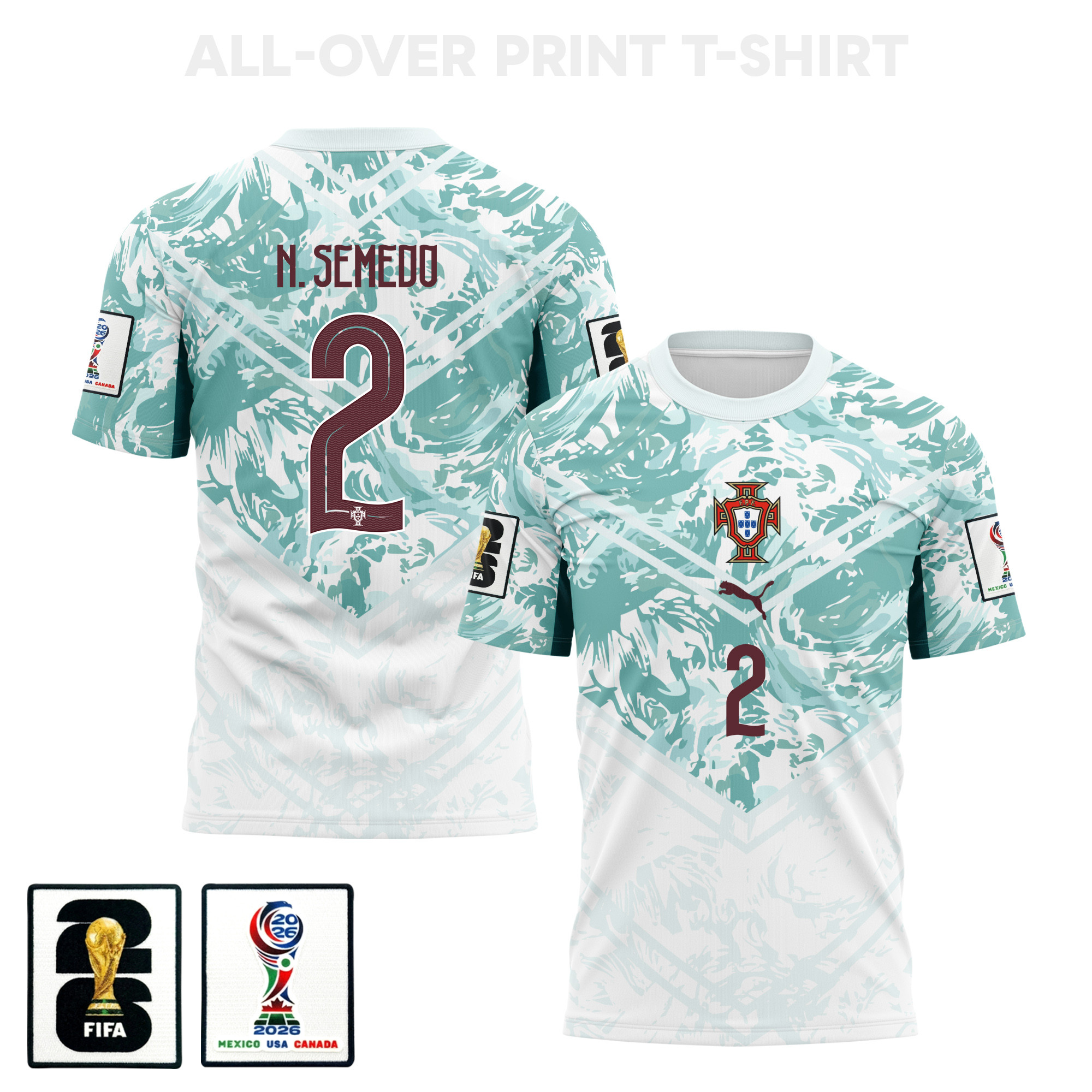 Nélson Semedo 2 Portugal 2026 Away 3D T-Shirt Fully Printed – Unisex, White – Jersey Teams