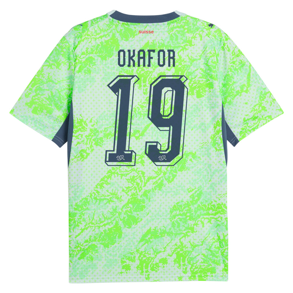 Noah Okafor 19 Switzerland National Team 2026 x World Cup Patch Away Jersey - Men, Green - Jersey Teams