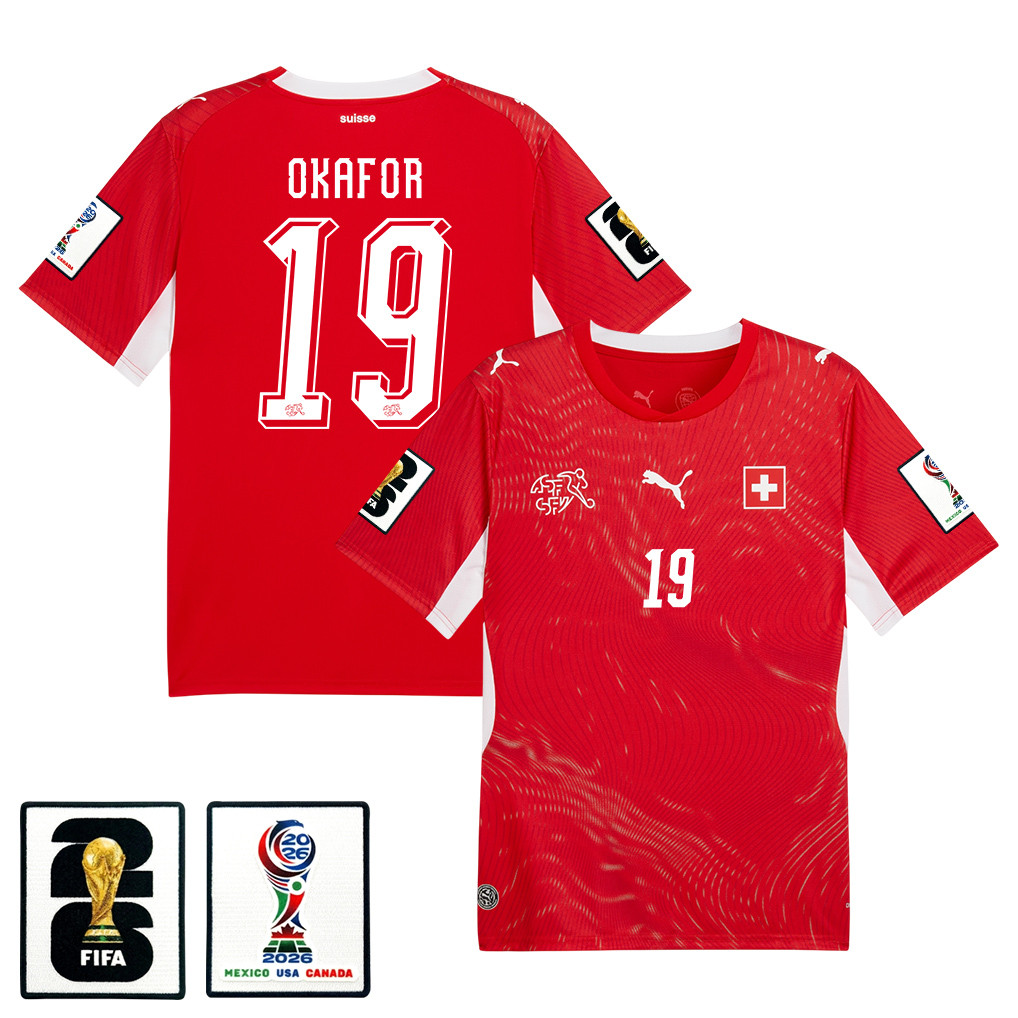Noah Okafor 19 Switzerland National Team 2026 x World Cup Patch Home Jersey - Red, Men - Jersey Teams