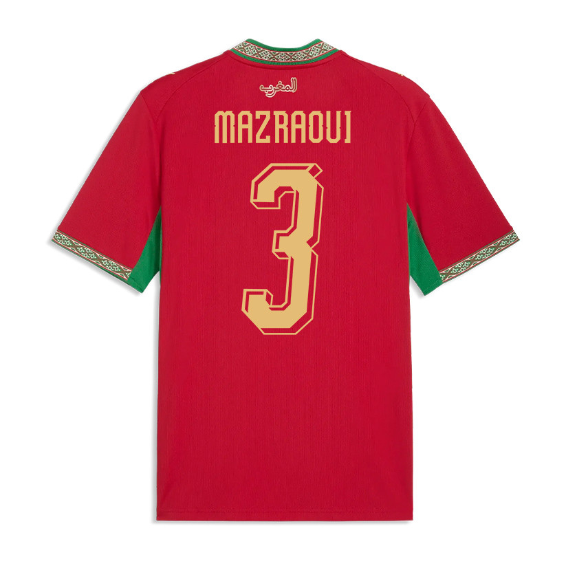 Noussair Mazraoui 3 Morocco National Team 2026 Home Jersey - Red, Men - Jersey Teams