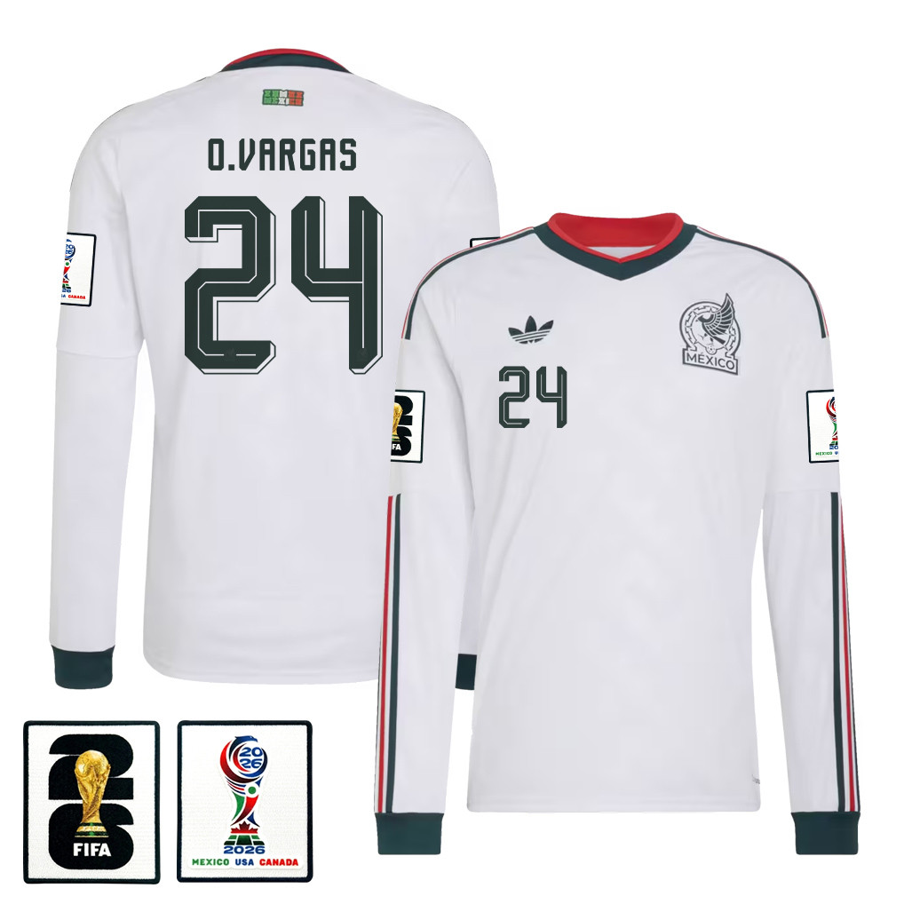Obed Vargas 24 Mexico National Team 2026 Away Long Sleeve Jersey - White - Jersey Teams