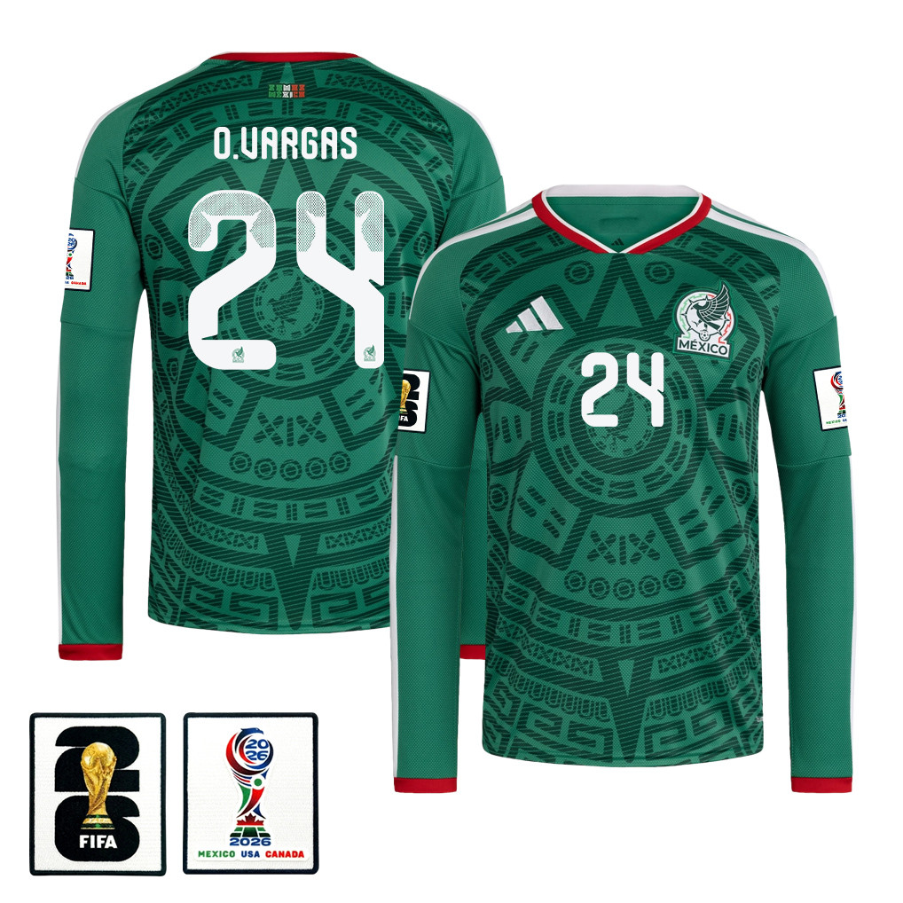 Obed Vargas 24 Mexico National Team 2026 Home Long Sleeve Jersey - Green - Jersey Teams