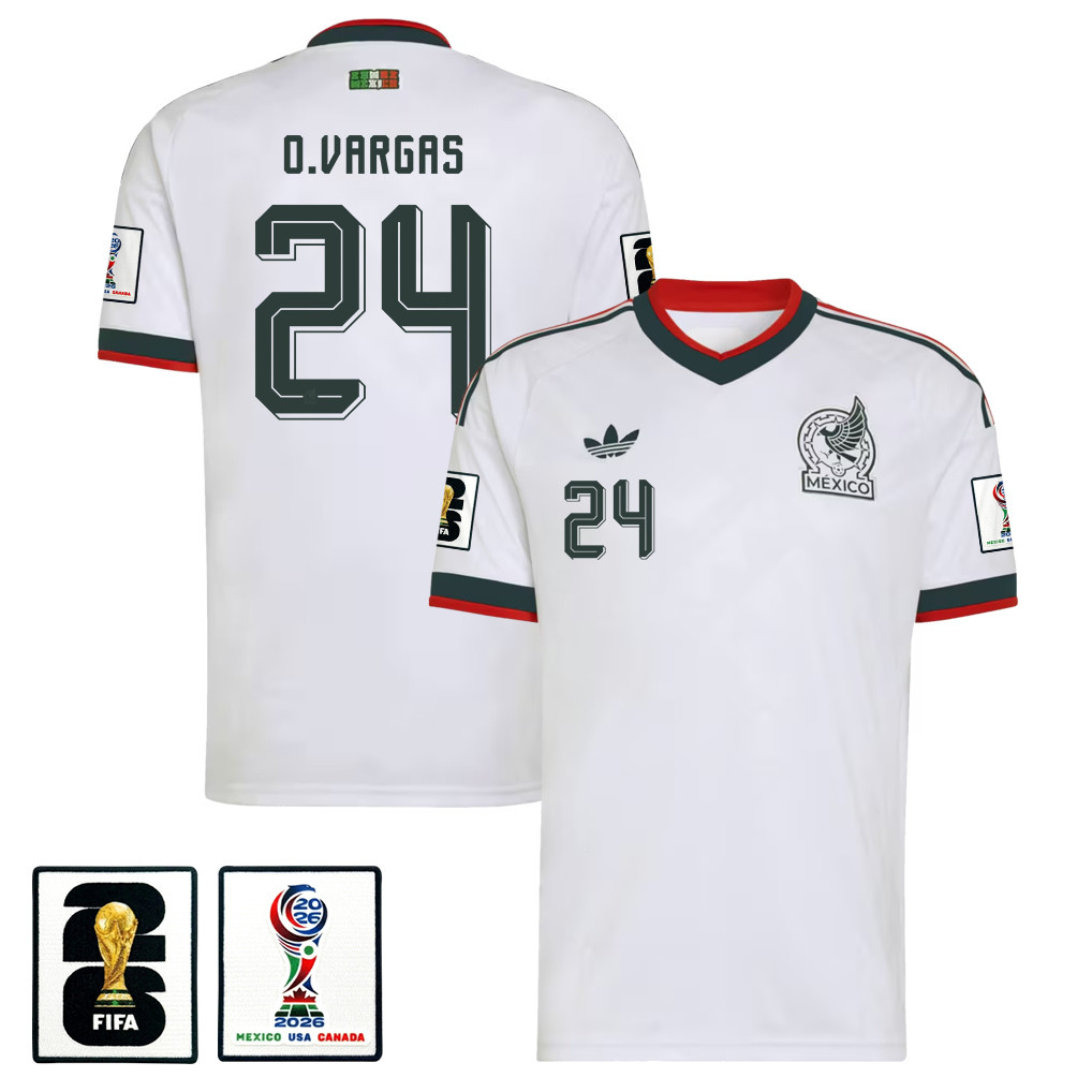 Obed Vargas 24 Mexico National Team 2026 x World Cup Patch Away Jersey - White, Men - Jersey Teams