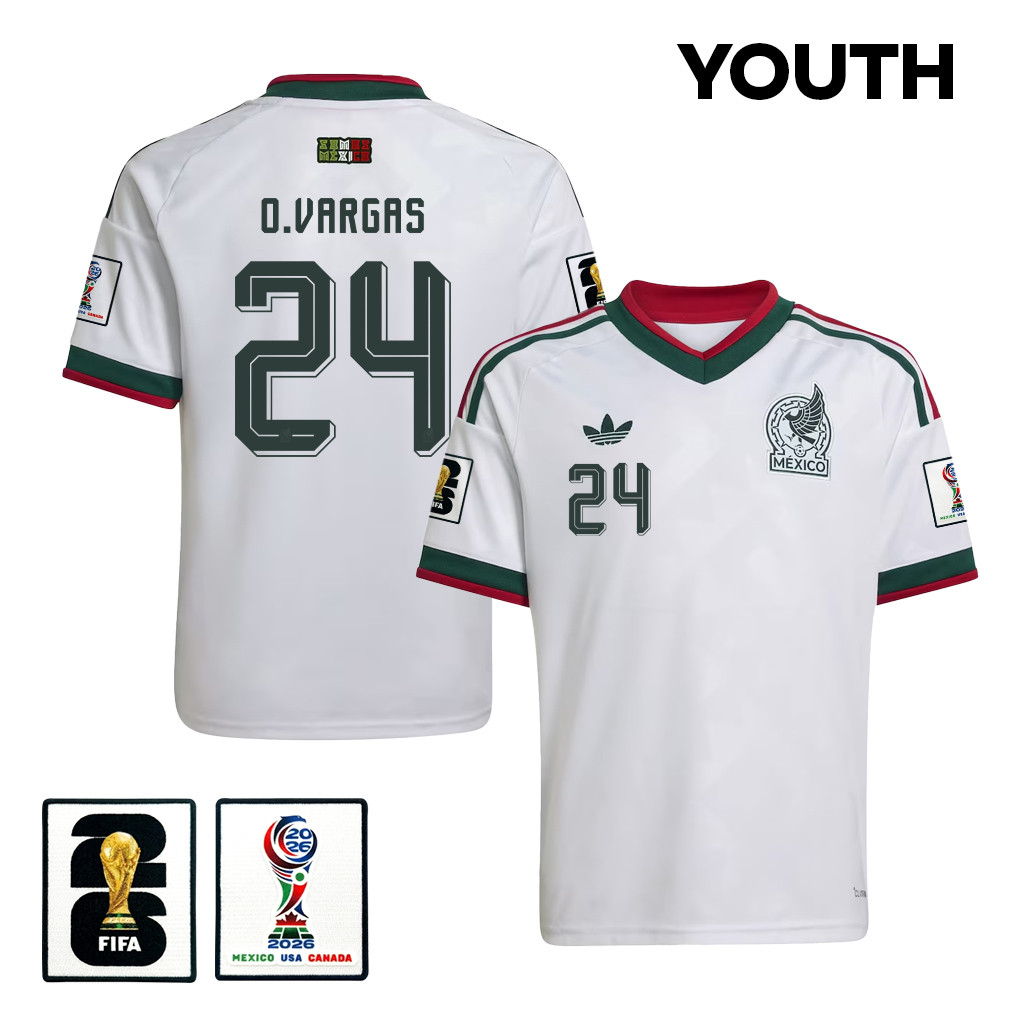 Obed Vargas 24 Youth Mexico National Team 2026 Away Jersey - White - Jersey Teams
