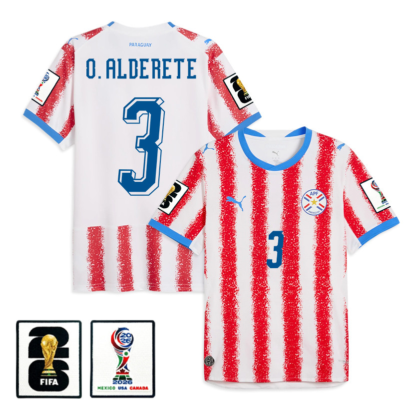 Omar Alderete 3 Paraguay National Team 2026 Home Jersey - White/Red, Men - Jersey Teams