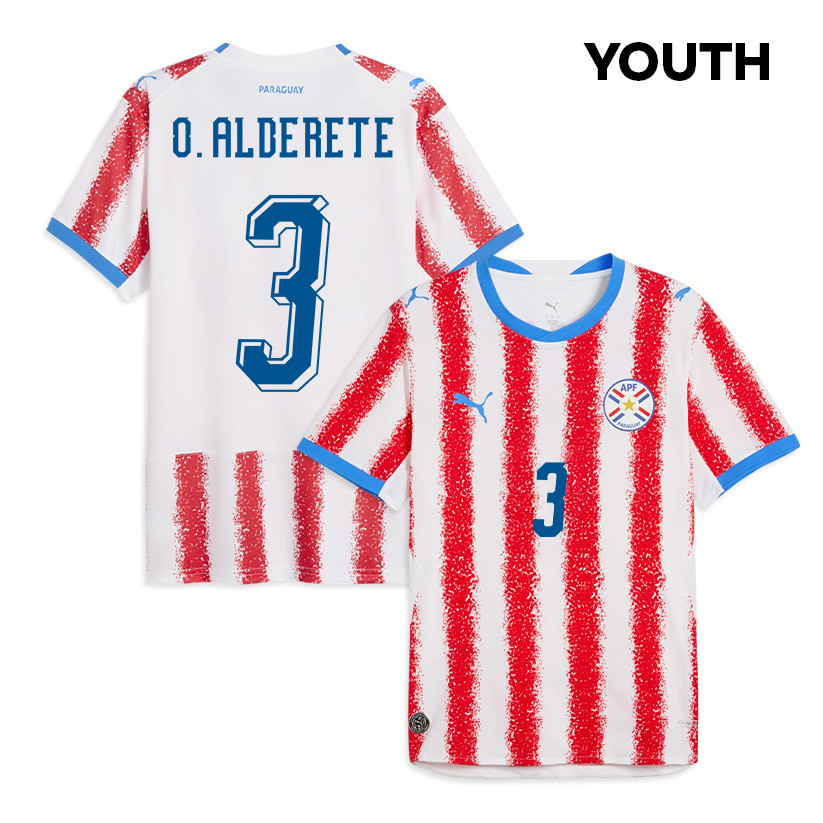 Omar Alderete 3 Youth Paraguay National Team 2026 Home Jersey - White/Red - Jersey Teams