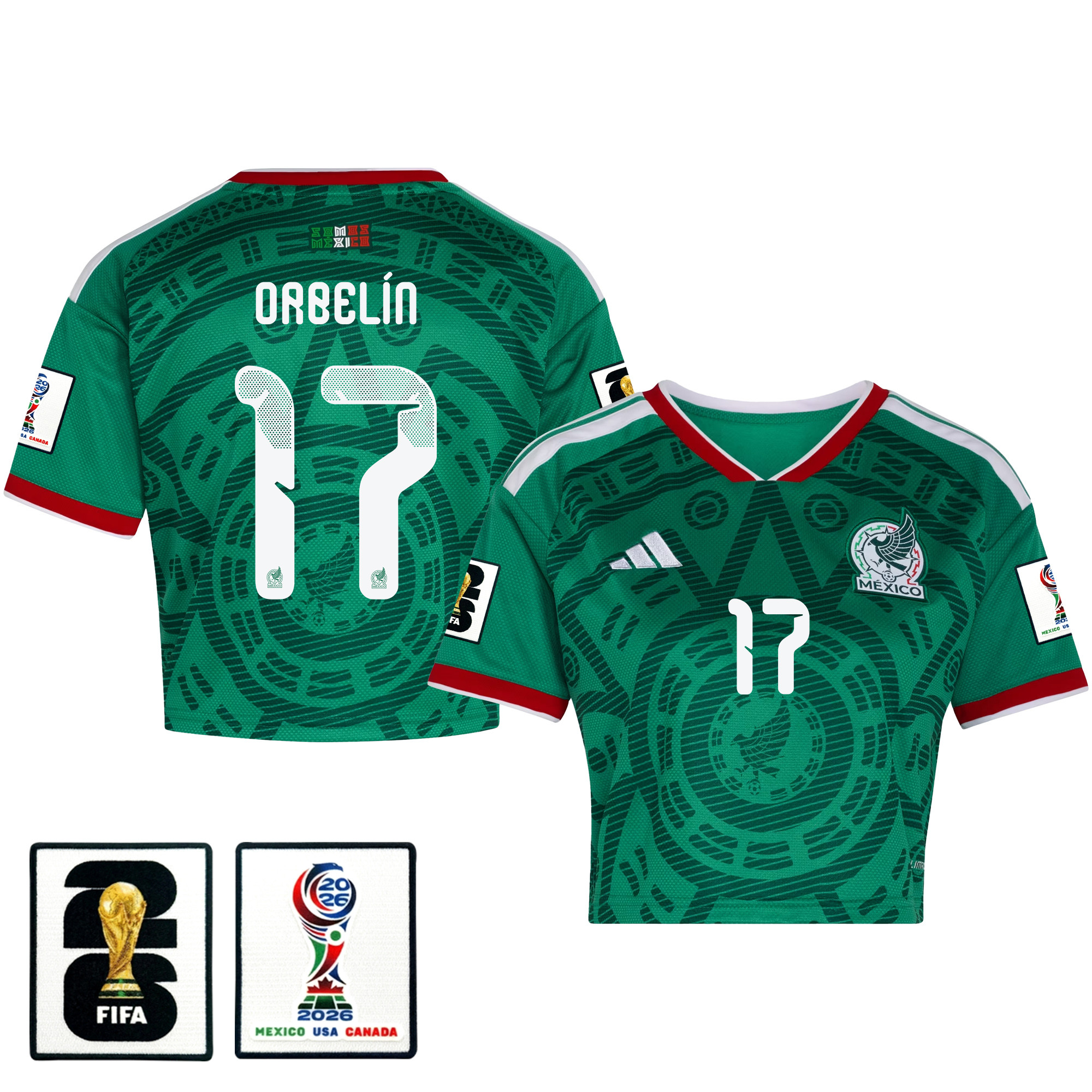 Orbelín Pineda 17 Mexico 2026 Home Women’s Cropped Jersey – Green – Jersey Teams