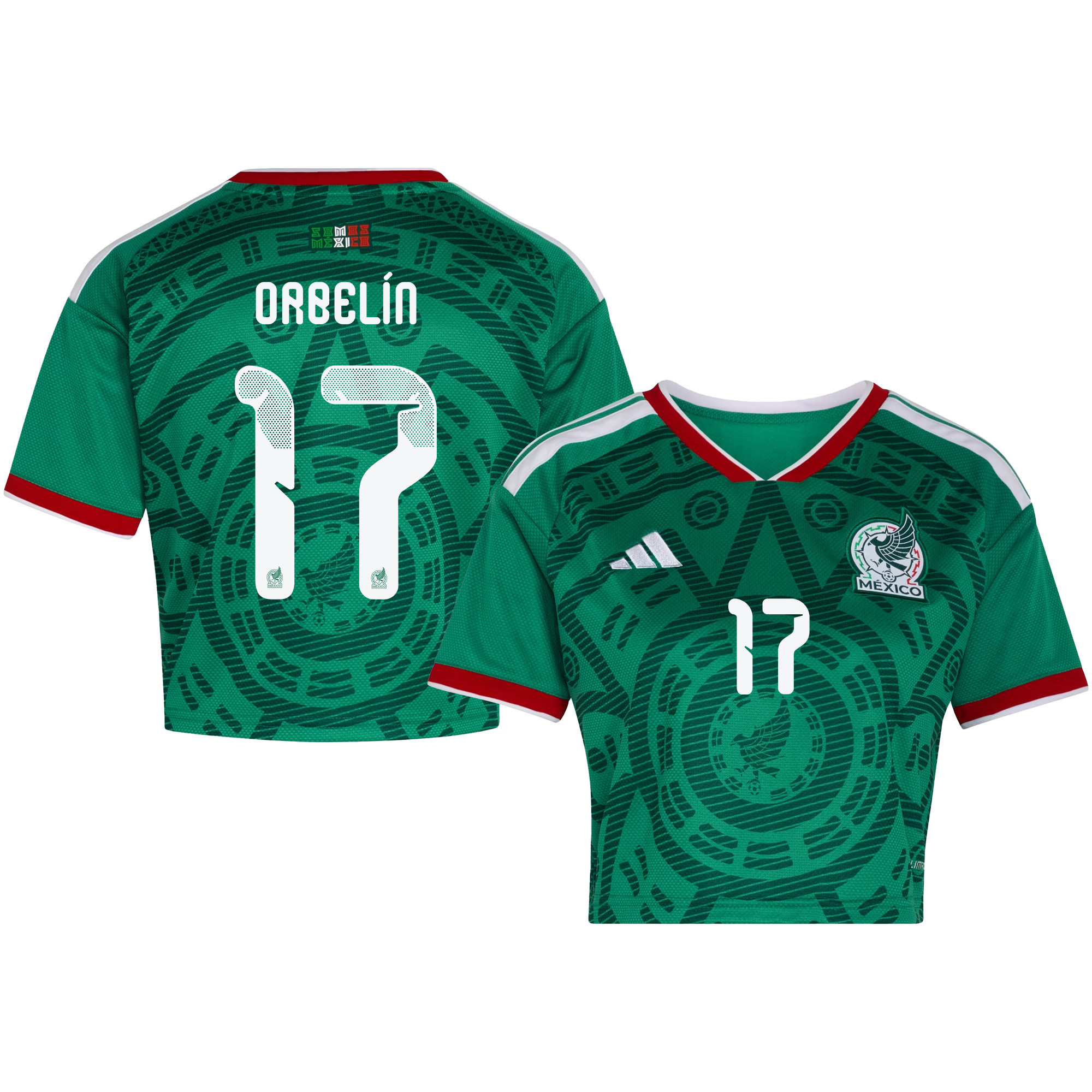 Orbelín Pineda 17 Mexico 2026 Home Women’s Cropped Jersey - Green - Jersey Teams