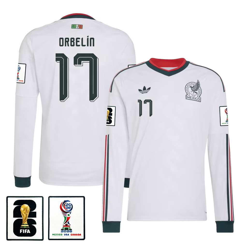 Orbelín Pineda 17 Mexico National Team 2026 Away Long Sleeve Jersey - White - Jersey Teams