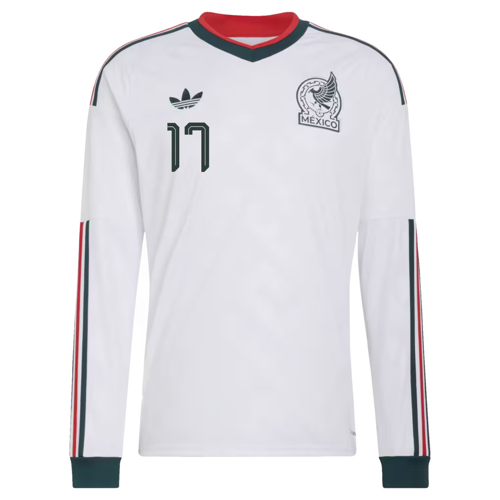 Orbelín Pineda 17 Mexico National Team 2026 Away Long Sleeve Jersey - White - Jersey Teams