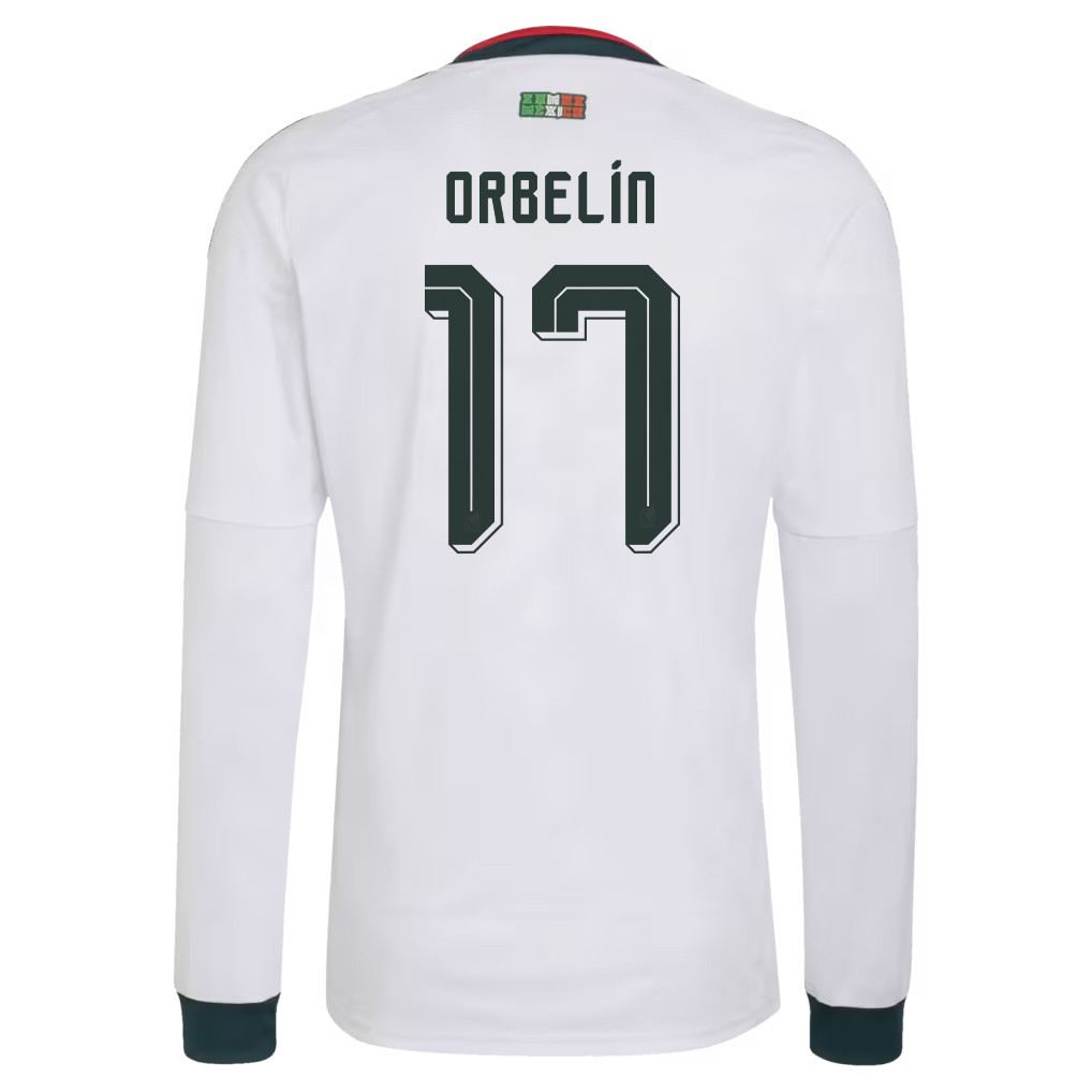 Orbelín Pineda 17 Mexico National Team 2026 Away Long Sleeve Jersey - White - Jersey Teams