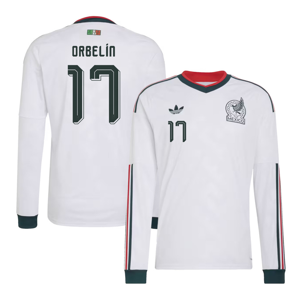 Orbelín Pineda 17 Mexico National Team 2026 Away Long Sleeve Jersey - White - Jersey Teams