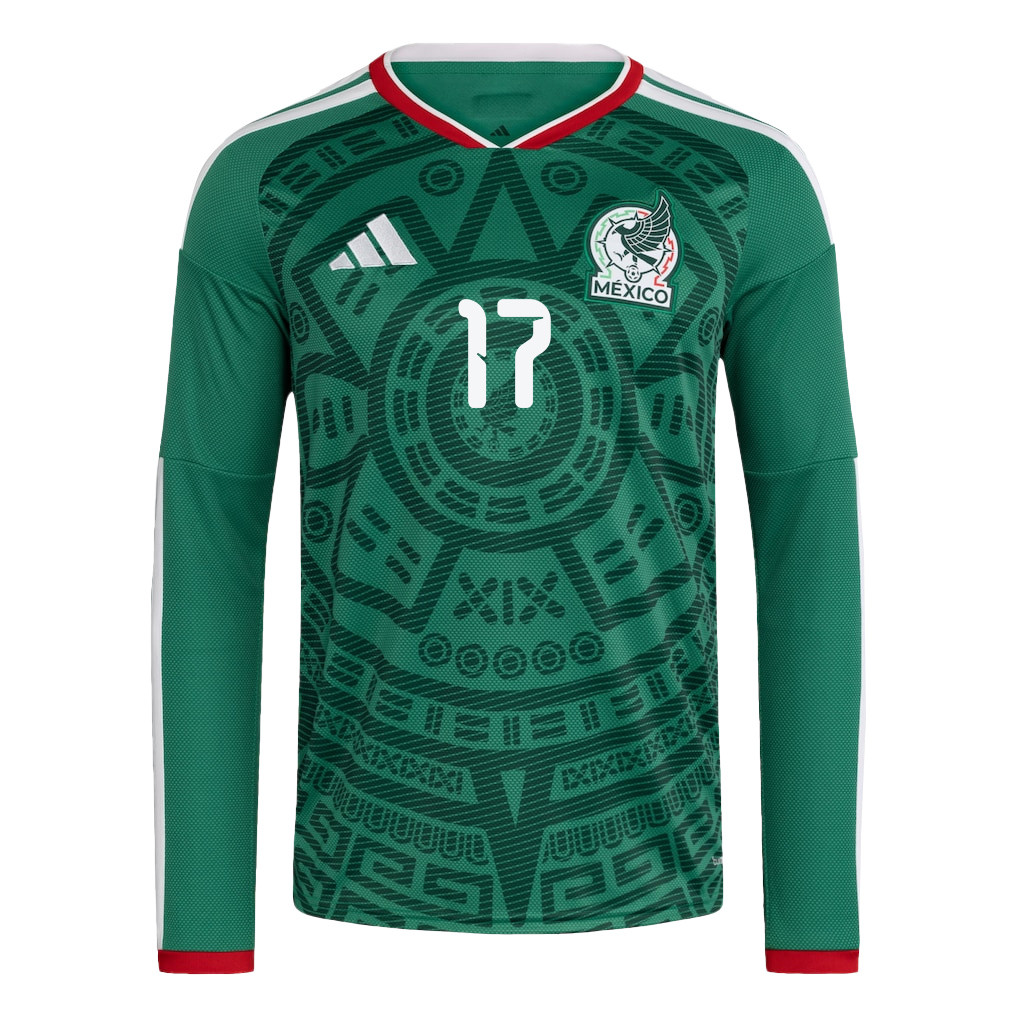 Orbelín Pineda 17 Mexico National Team 2026 Home Long Sleeve Jersey - Green - Jersey Teams