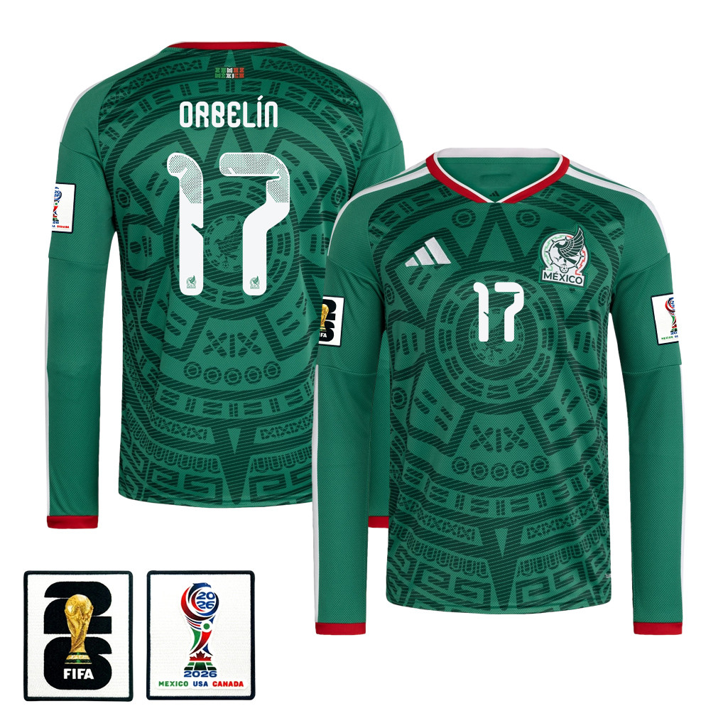 Orbelín Pineda 17 Mexico National Team 2026 Home Long Sleeve Jersey - Green - Jersey Teams