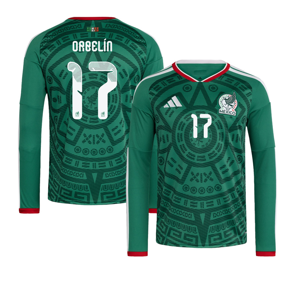 Orbelín Pineda 17 Mexico National Team 2026 Home Long Sleeve Jersey - Green - Jersey Teams