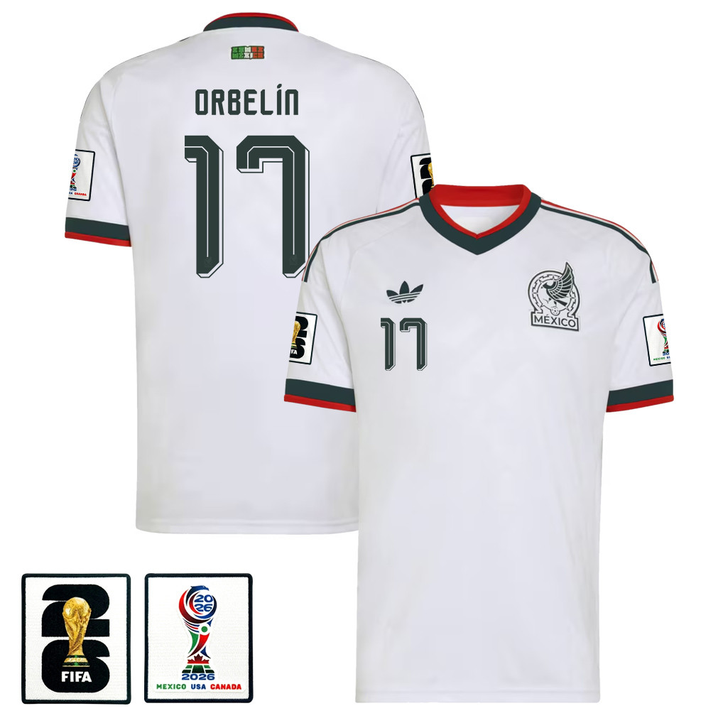 Orbelín Pineda 17 Mexico National Team 2026 x World Cup Patch Away Jersey - White, Men - Jersey Teams
