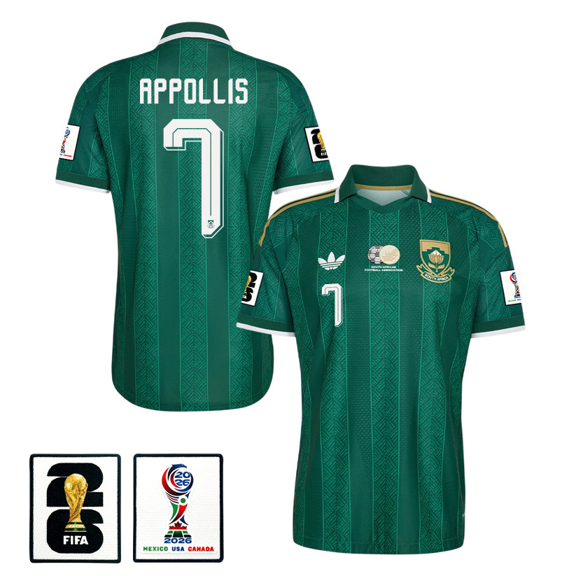 Oswin Appollis 7 South Africa National Team 2026 Away Jersey - Green, Men - Jersey Teams