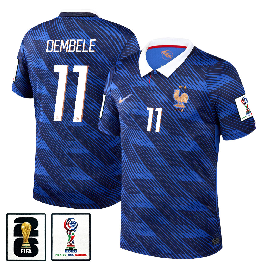 Ousmane Dembélé 11 France National Team 2026 x World Cup Patch Home Jersey - Blue, Men - Jersey Teams