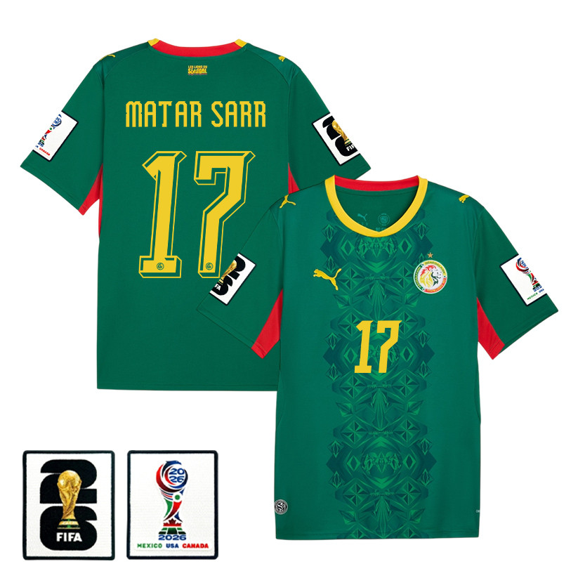 Pape Matar Sarr 17 Senegal National Team 2026 x World Cup Patch Away Jersey - Green, Men - Jersey Teams