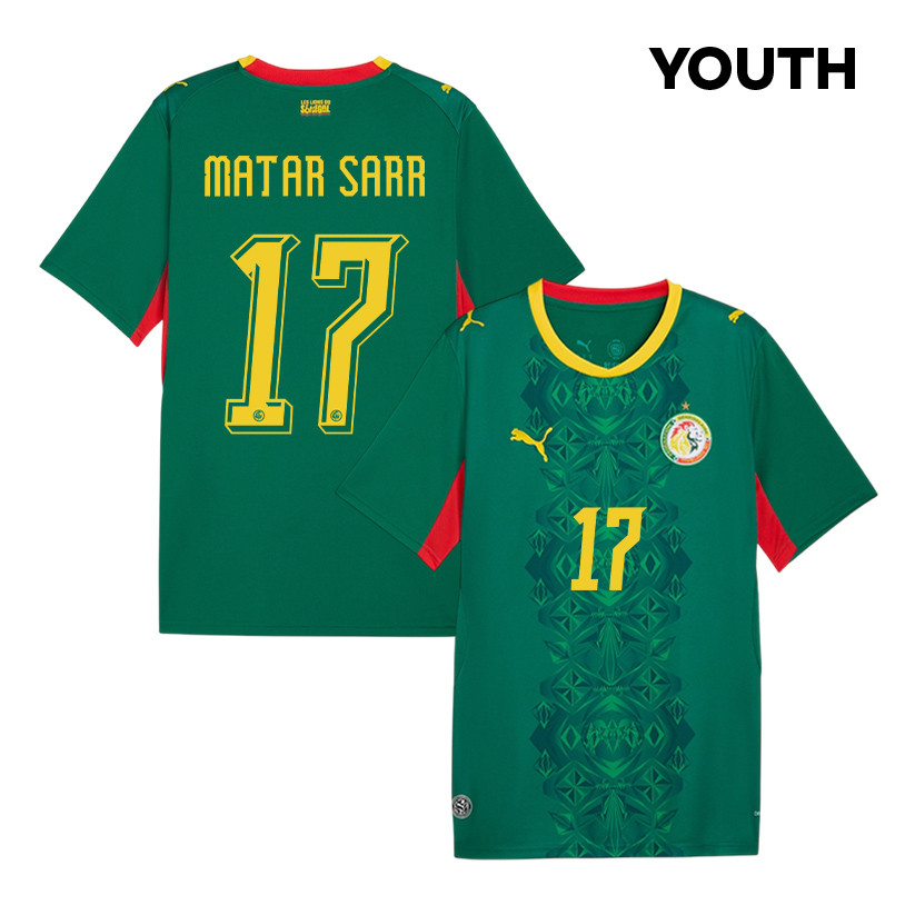 Pape Matar Sarr 17 Youth Senegal National Team 2026 Away Jersey - Green - Jersey Teams