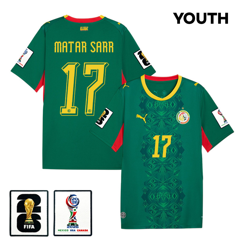 Pape Matar Sarr 17 Youth Senegal National Team 2026 Away Jersey - Green - Jersey Teams