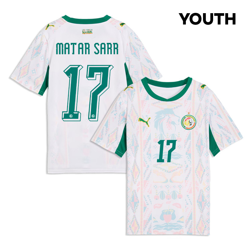 Pape Matar Sarr 17 Youth Senegal National Team 2026 Home Jersey - White - Jersey Teams