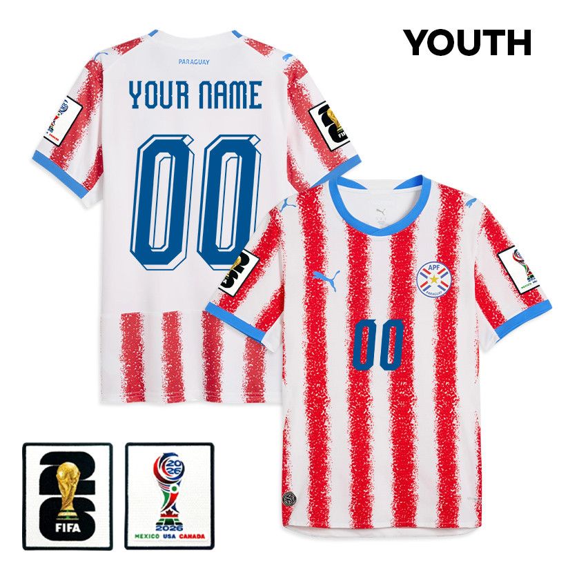 Paraguay National Team 2026 Youth Home Jersey - Personalized - White/Red - Jersey Teams