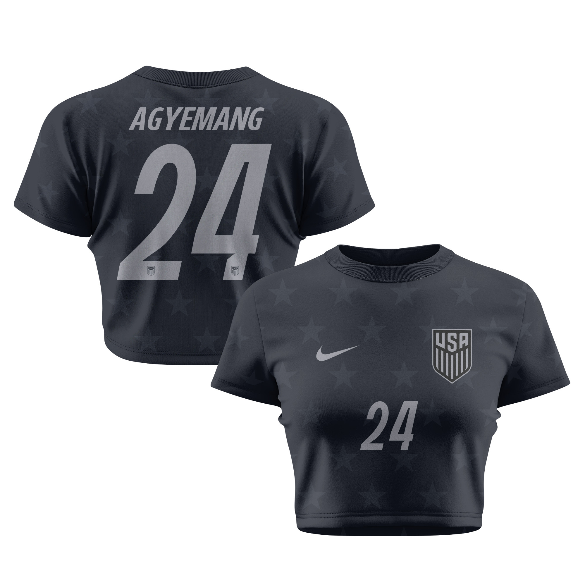 Patrick Agyemang 24 USMNT 2026 Women's Away All-Over Print Cropped Jersey - Black - Jersey Teams