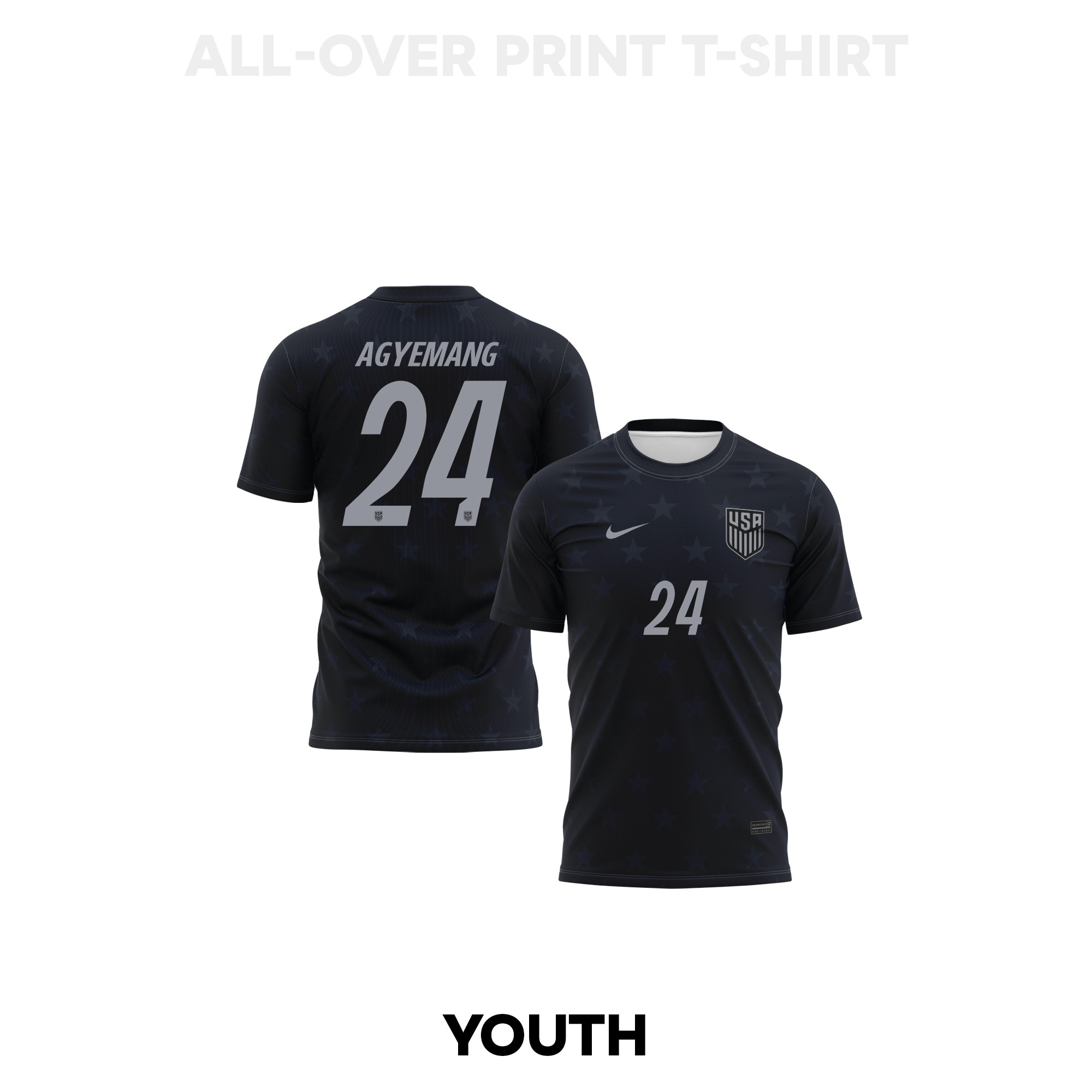 Patrick Agyemang 24 Youth USMNT 2026 Away 3D T-shirt Fully Printed – Black - Jersey Teams
