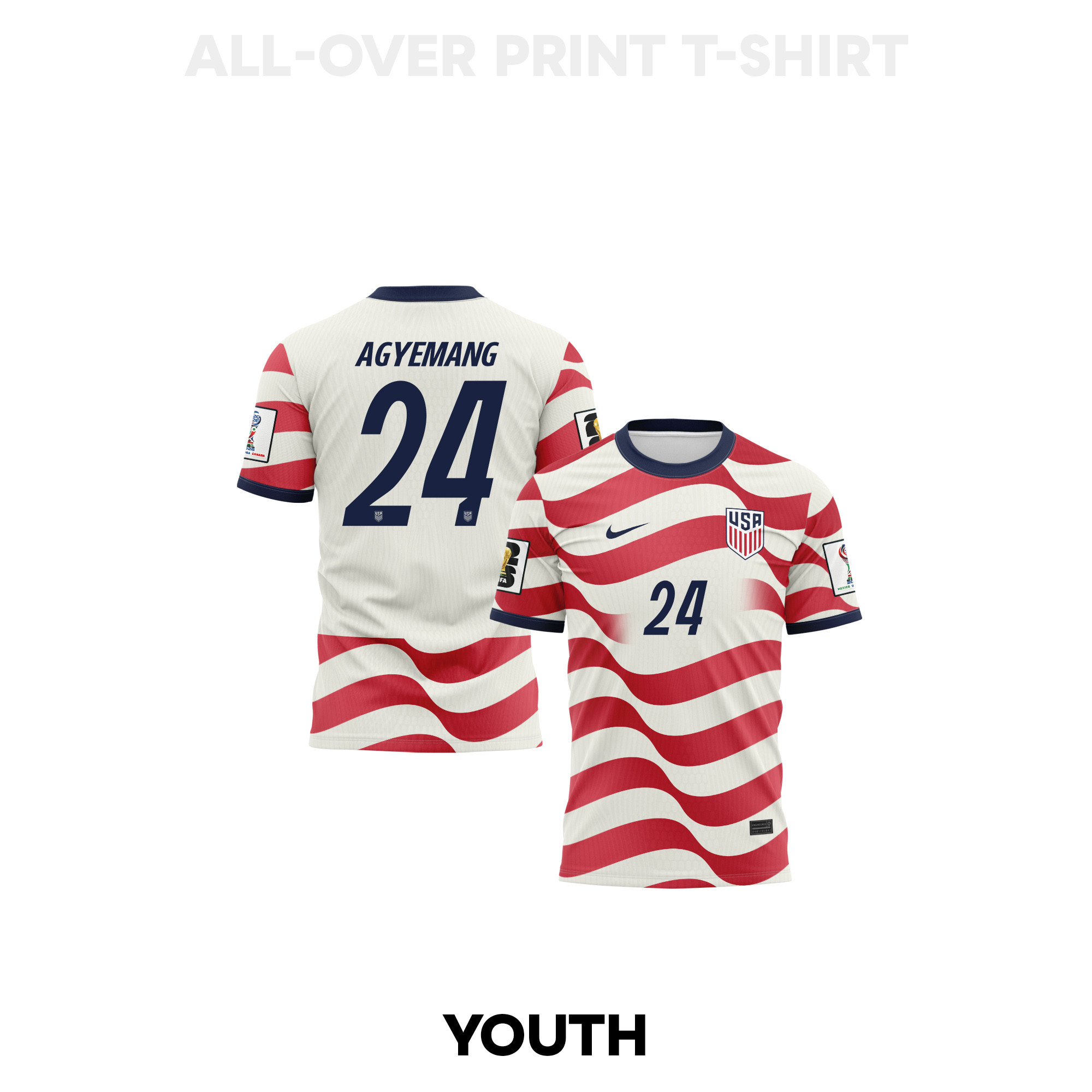 Patrick Agyemang 24 Youth USMNT 2026 Home 3D T-shirt Fully Printed – White/Red - Jersey Teams