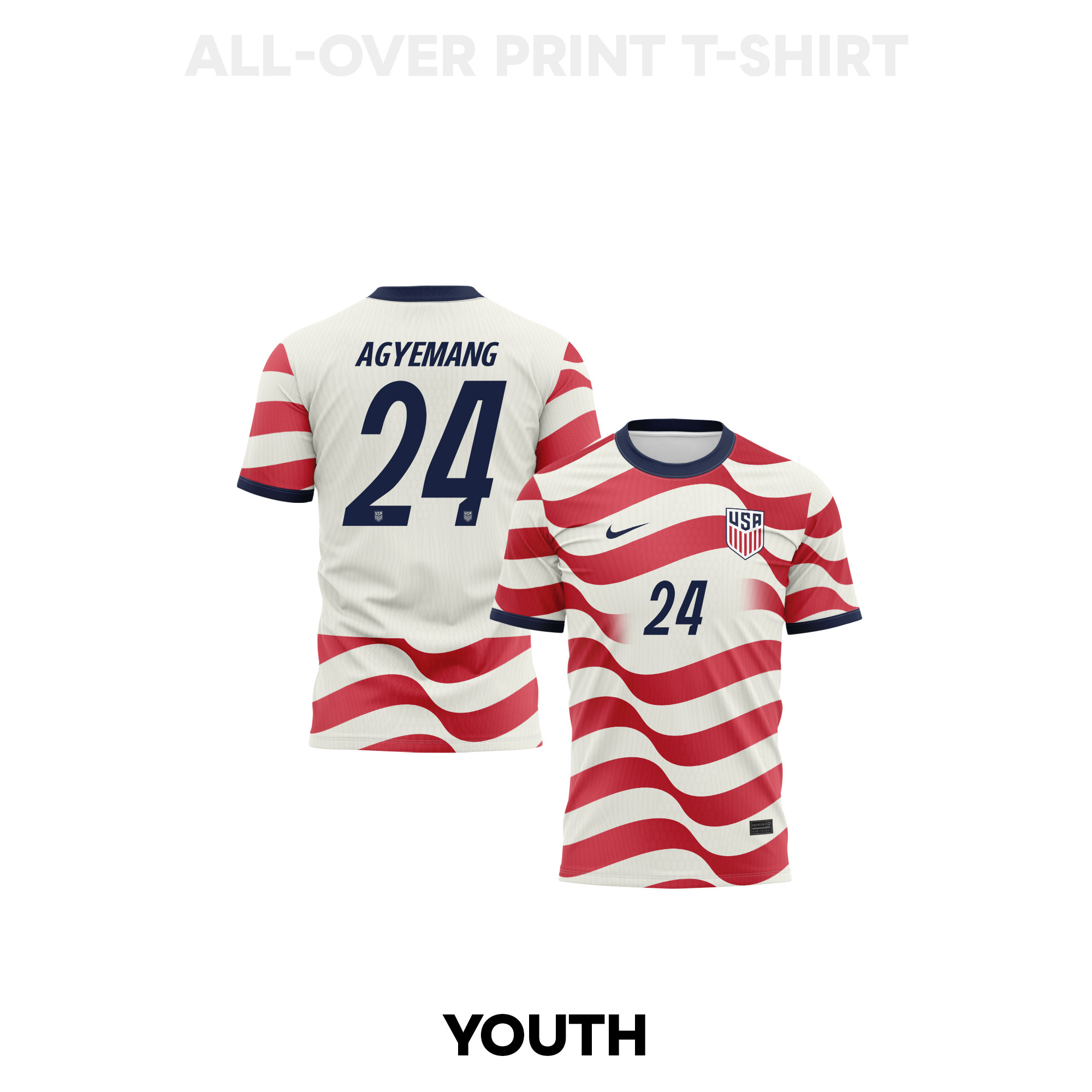 Patrick Agyemang 24 Youth USMNT 2026 Home 3D T-shirt Fully Printed – White/Red - Jersey Teams
