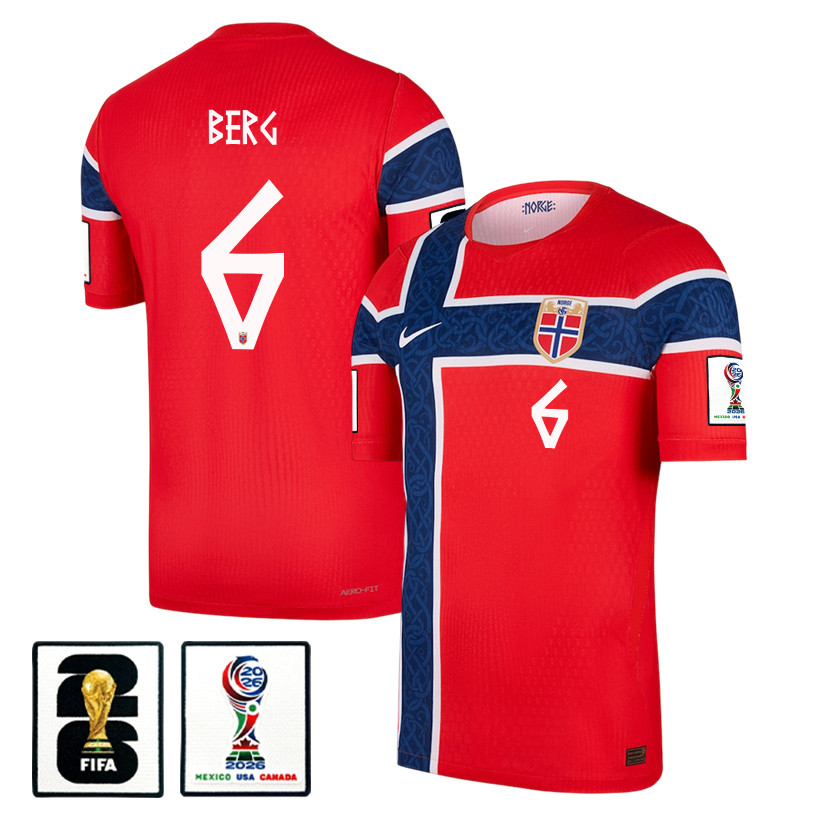 Patrick Berg 6 Norway National Team 2026 x World Cup Patch Home Jersey - Red, Men - Jersey Teams