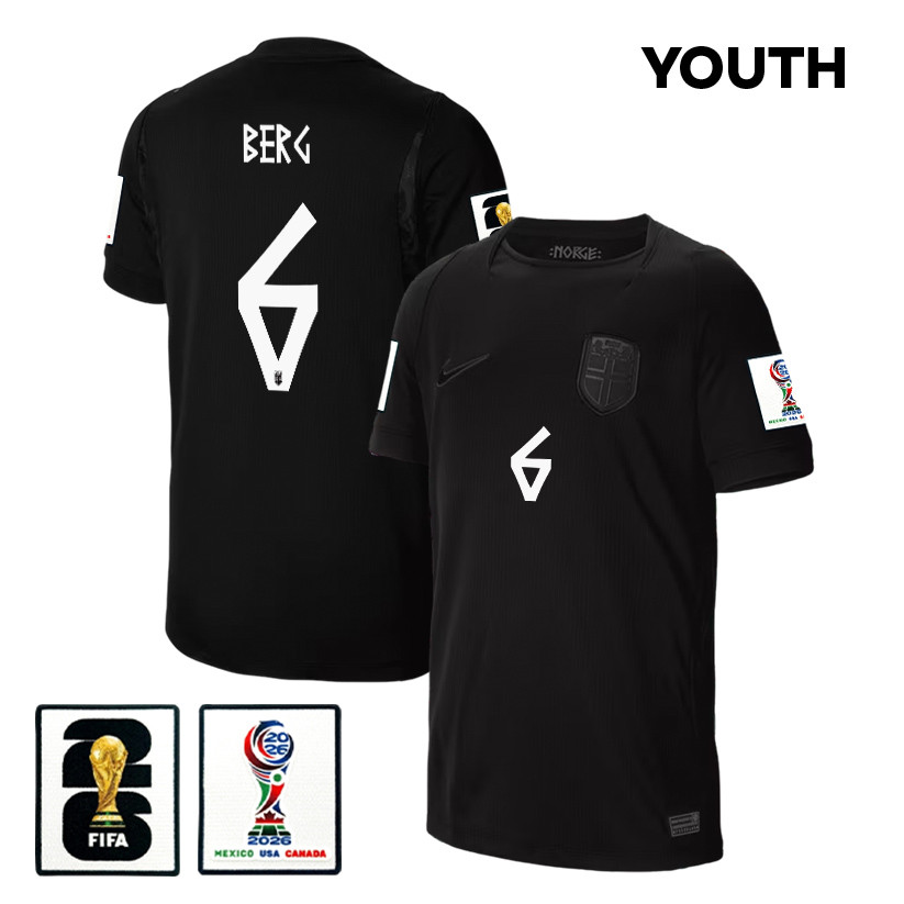 Patrick Berg 6 Youth Norway National Team 2026 Away Jersey - Black - Jersey Teams