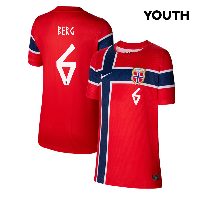 Patrick Berg 6 Youth Norway National Team 2026 Home Jersey - Red - Jersey Teams