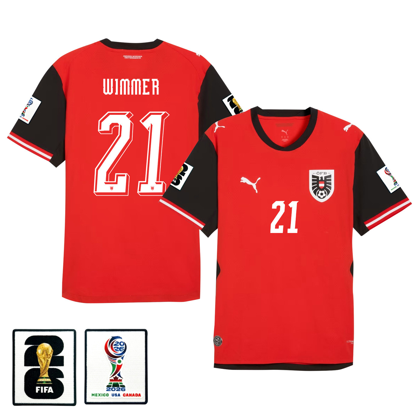 Patrick Wimmer 21 Youth Austria National Team 2026 Home Jersey - Red - Jersey Teams