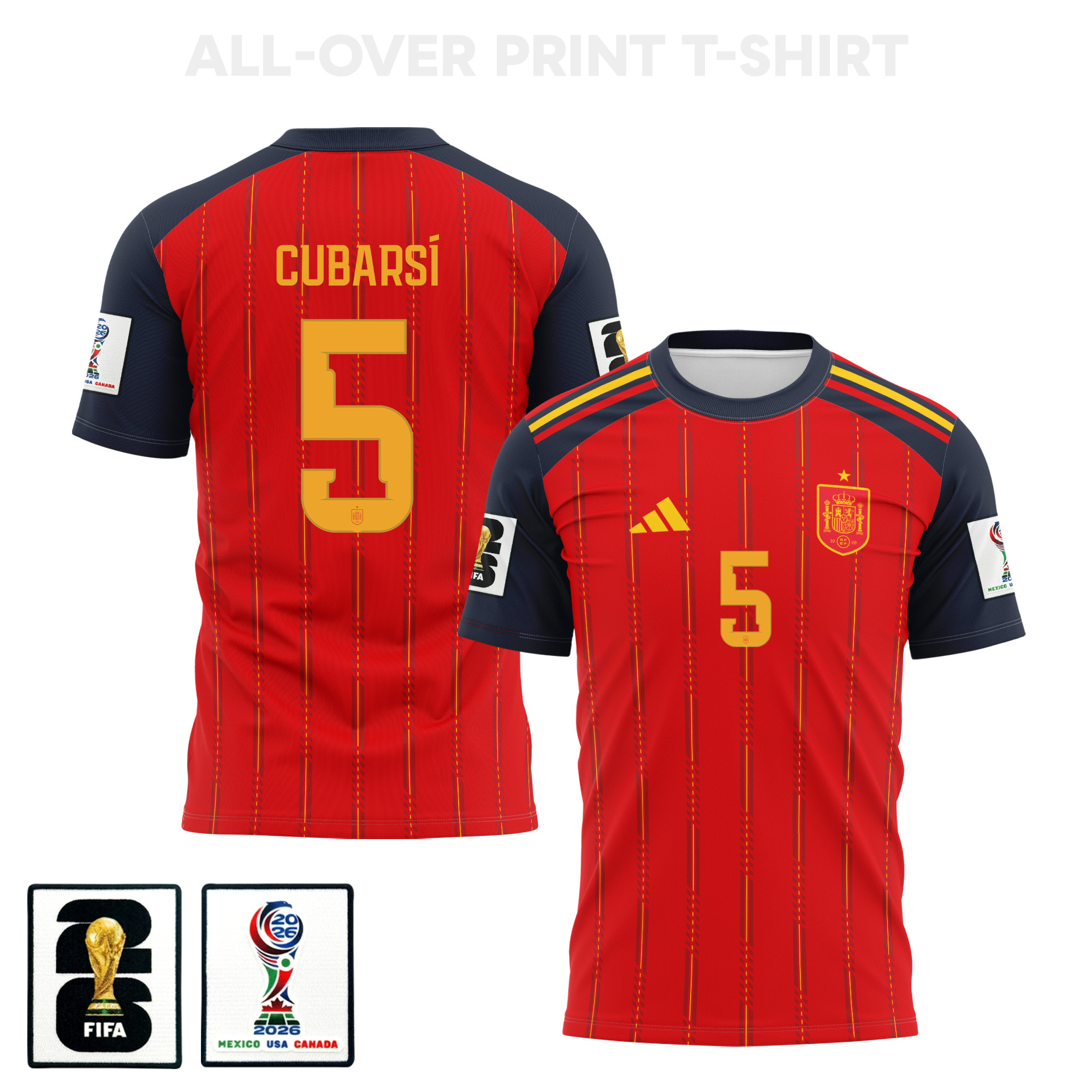 Pau Cubarsà 5 Spain 2026 Home 3D T-Shirt Fully Printed – Unisex, Red – Jersey Teams