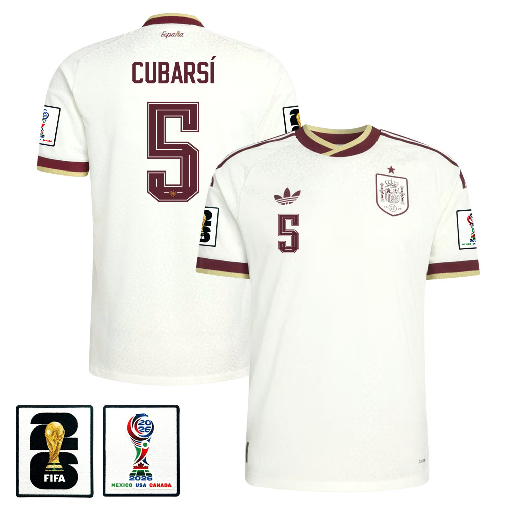 Pau Cubarsà 5 Spain National Team 2026 x World Cup Patch Away Jersey - White, Men - Jersey Teams