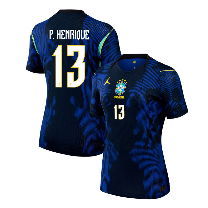 Paulo Henrique 13 Brazil National Team 2026 Women's Away Jersey - Blue - Jersey Teams