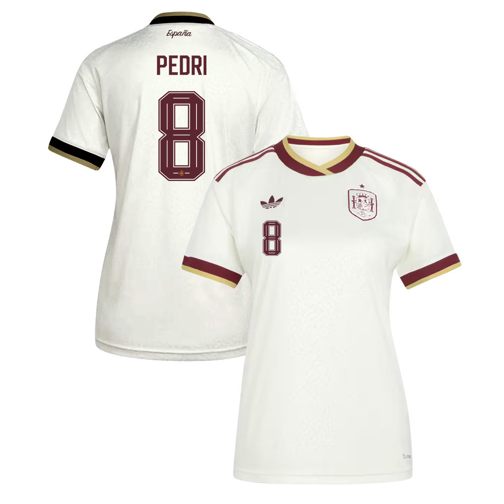 Pedri 8 Women's Spain National Team 2026 Away Jersey - White - Jersey Teams