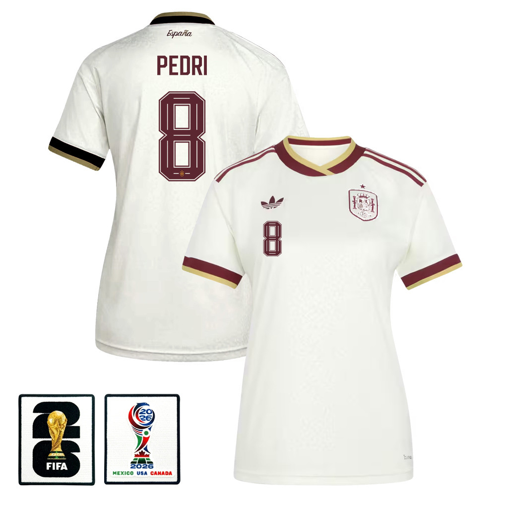 Pedri 8 Women’s Spain National Team 2026 Away Jersey – White – Jersey Teams
