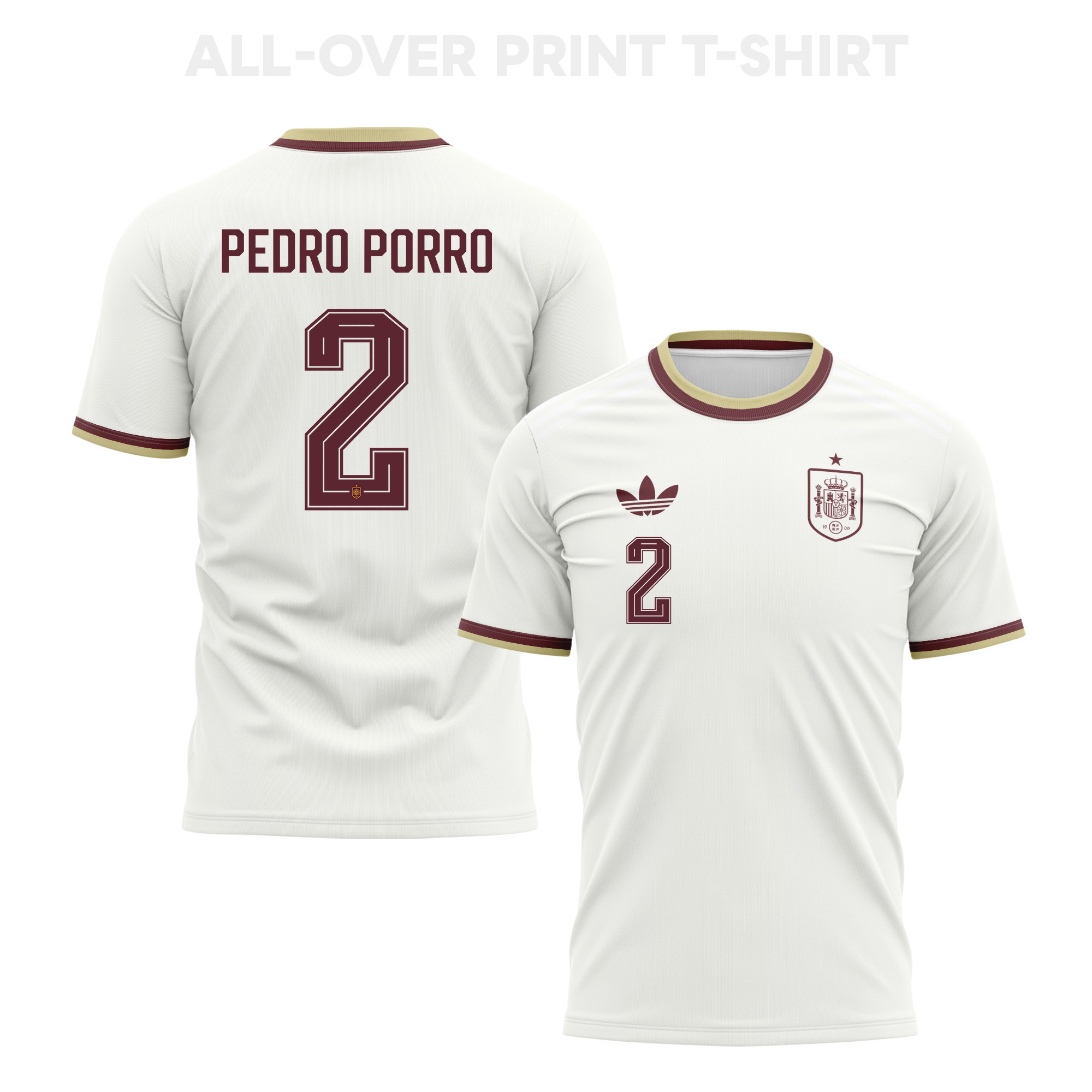 Pedro Porro 2 Spain 2026 Away 3D T-Shirt Fully Printed – Unisex, White - Jersey Teams