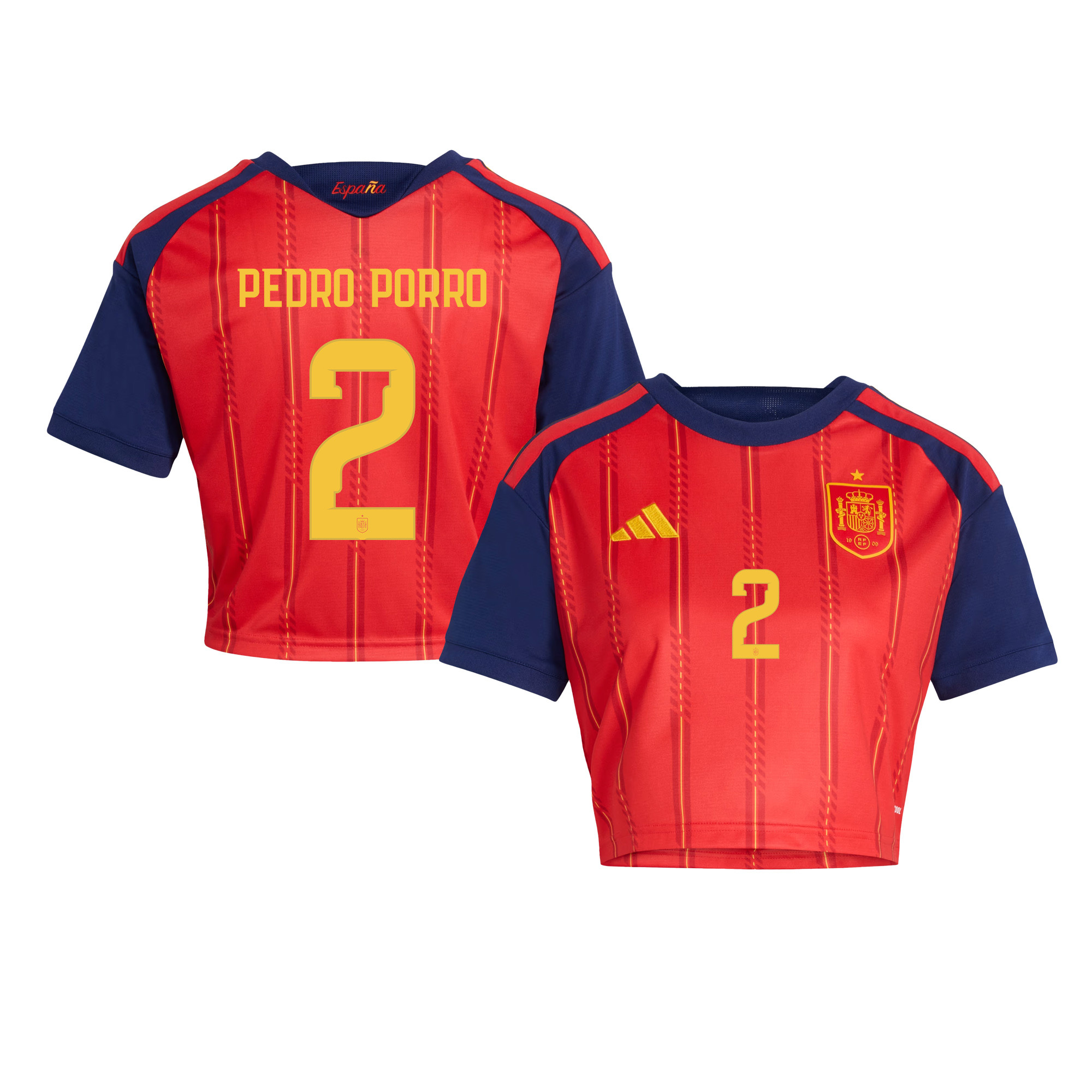 Pedro Porro 2 Spain 2026 Home Women’s Cropped Jersey - Red - Jersey Teams