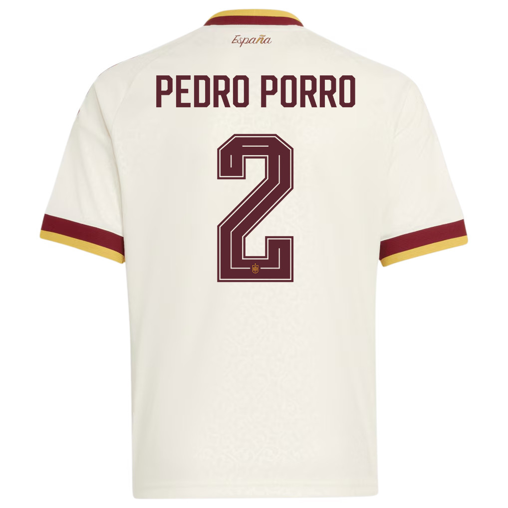 Pedro Porro 2 Spain National Team 2026 Youth Away Jersey - White - Jersey Teams