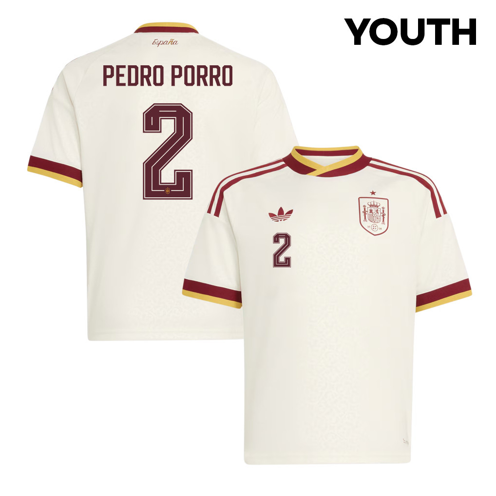 Pedro Porro 2 Spain National Team 2026 Youth Away Jersey - White - Jersey Teams