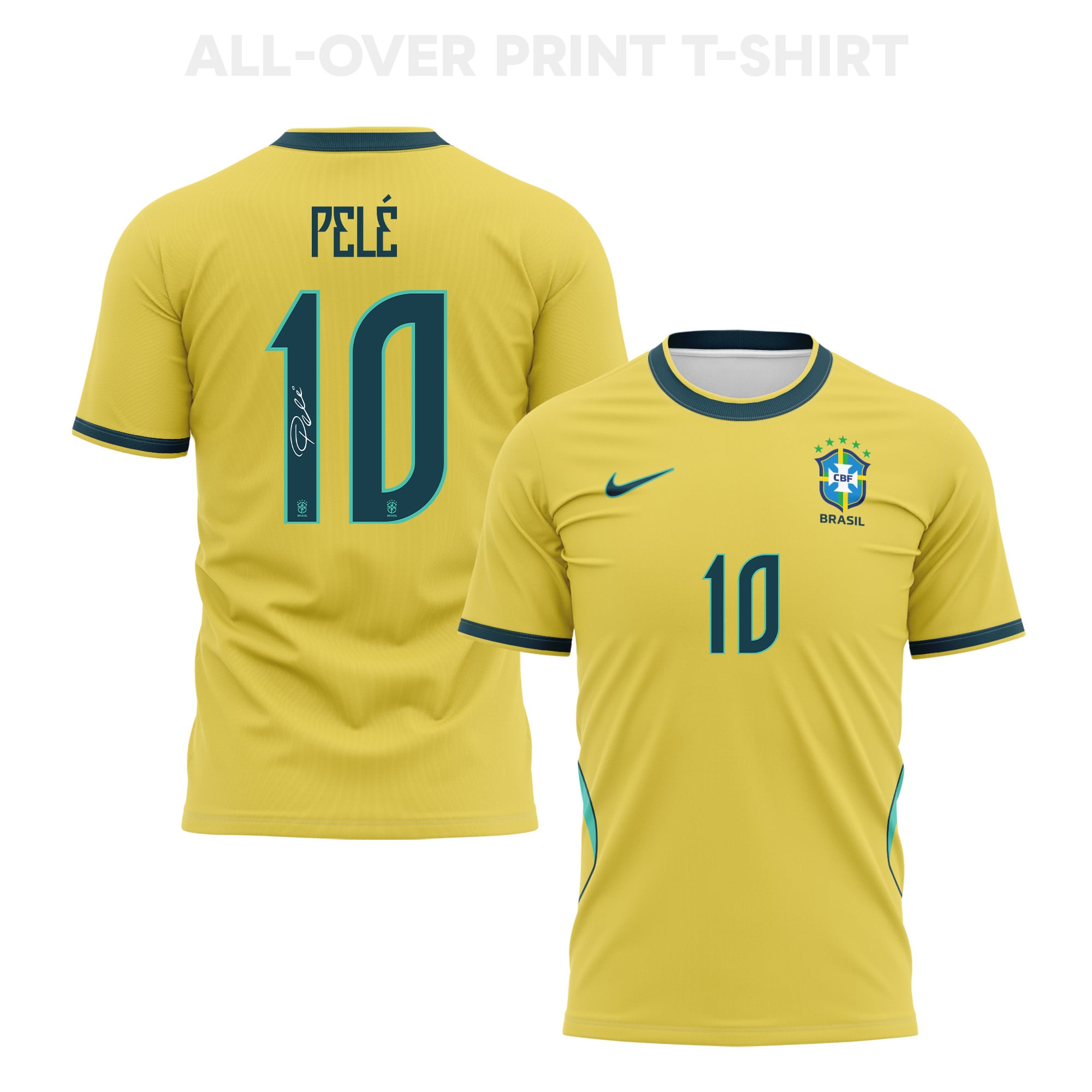 Pelé 10 Brazil 2026 Home 3D T-Shirt Fully Printed – Unisex, Yellow - Jersey Teams