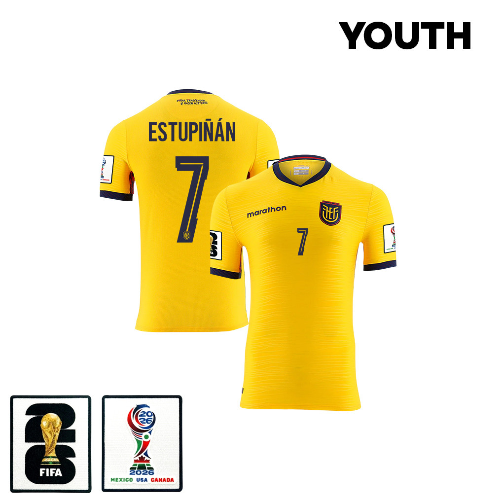 Pervis Estupiñán 7 Youth Ecuador National Team 2026 Home Jersey - Yellow - Jersey Teams