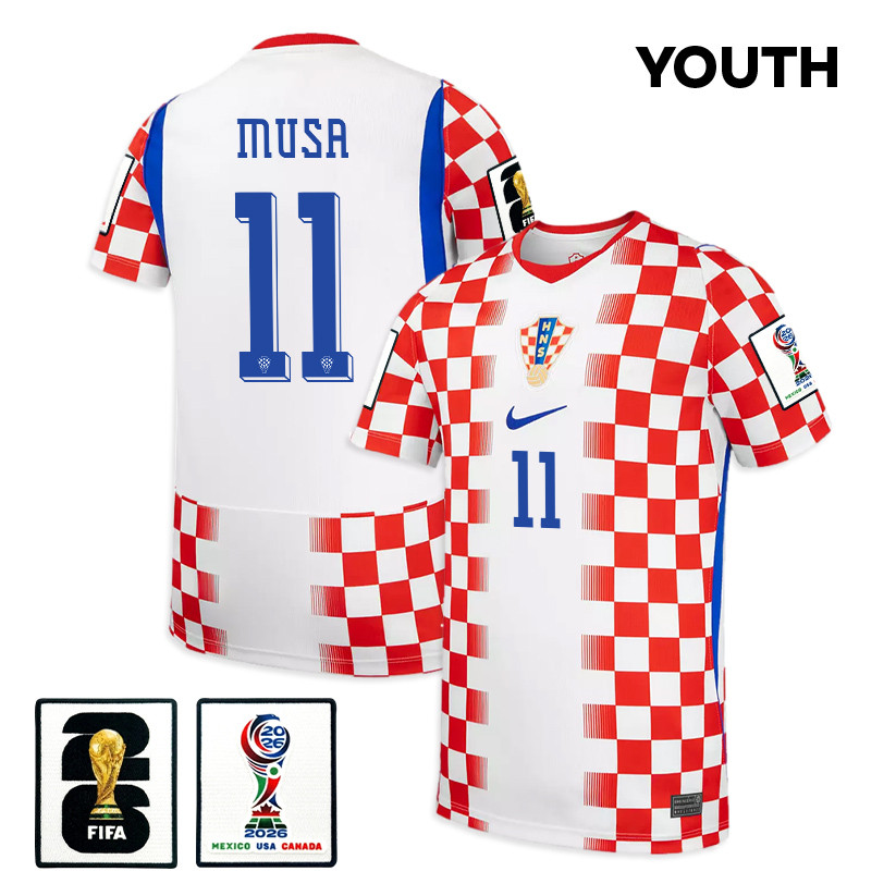Petar Musa 11 Youth Croatia National Team 2026 Home Jersey - White/ Red - Jersey Teams